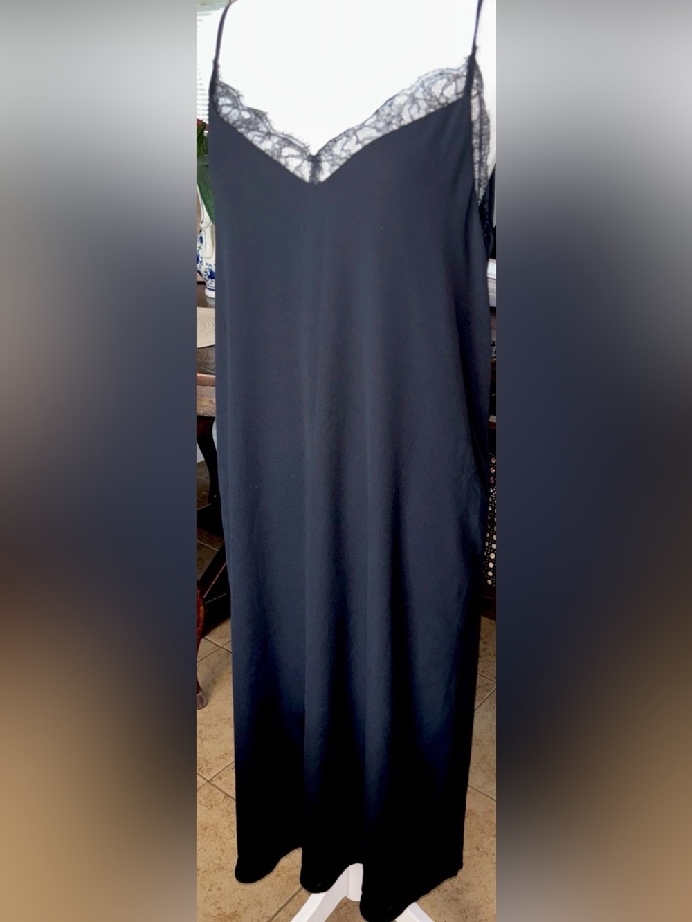 Aritzia Babaton elegant black Maxi slip dress Lined lace trim CBK style chic SM